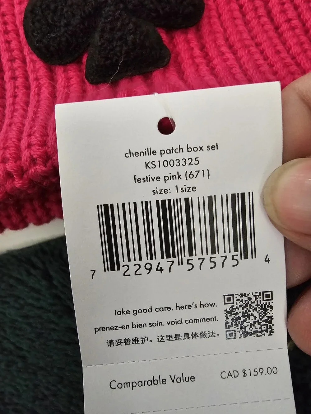 NWT Kate Spade New York Fuchsia Pink Chenille Spade Patch Beanie Hat Mitten Set